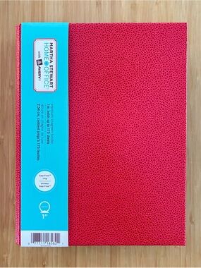 New Martha Stewart Home Office Red Shagreen Premium Binder Avery 1" Ring BNWT